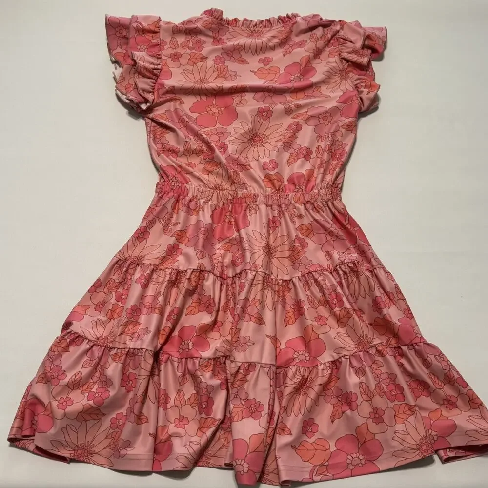 SMITH & QUINN High smocked/ruffled split 60’s Retro Pink Floral Dress Size XSm - Picture 2 of 14